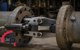 دستگاه فلنج بازکن مکانیکی در حال باز کردن لوله های صنعتی در محیط کارگاه